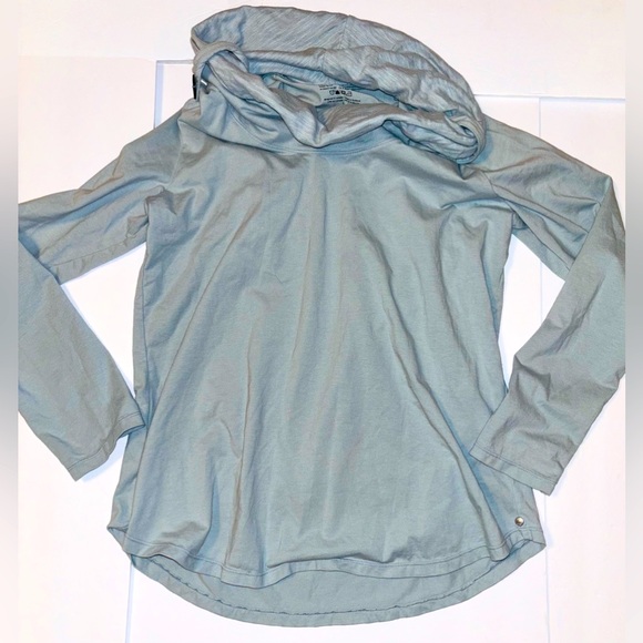 Neon Buddha light blue Cowl Neck top, size L, 100% cotton, long sleeves, Buttons - Picture 1 of 16